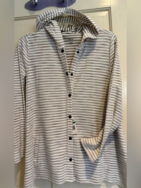 Light Neutral & Cream Striped Hooded Cardigan Sweater